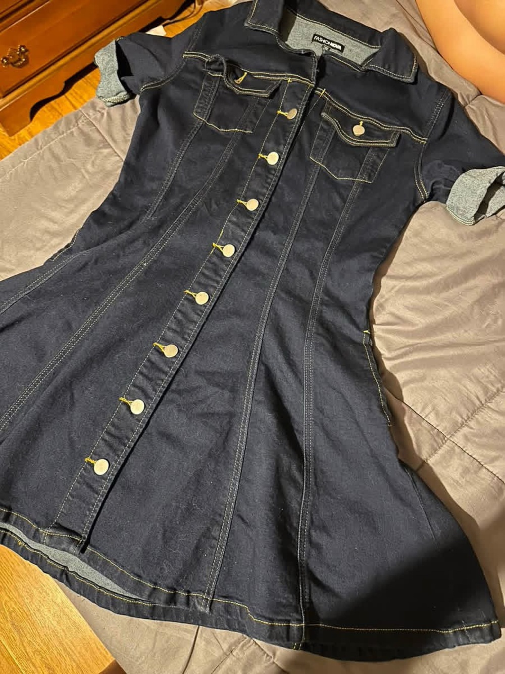 Fashion Nova Dark Blue Denim Button-Front Jacket Dress